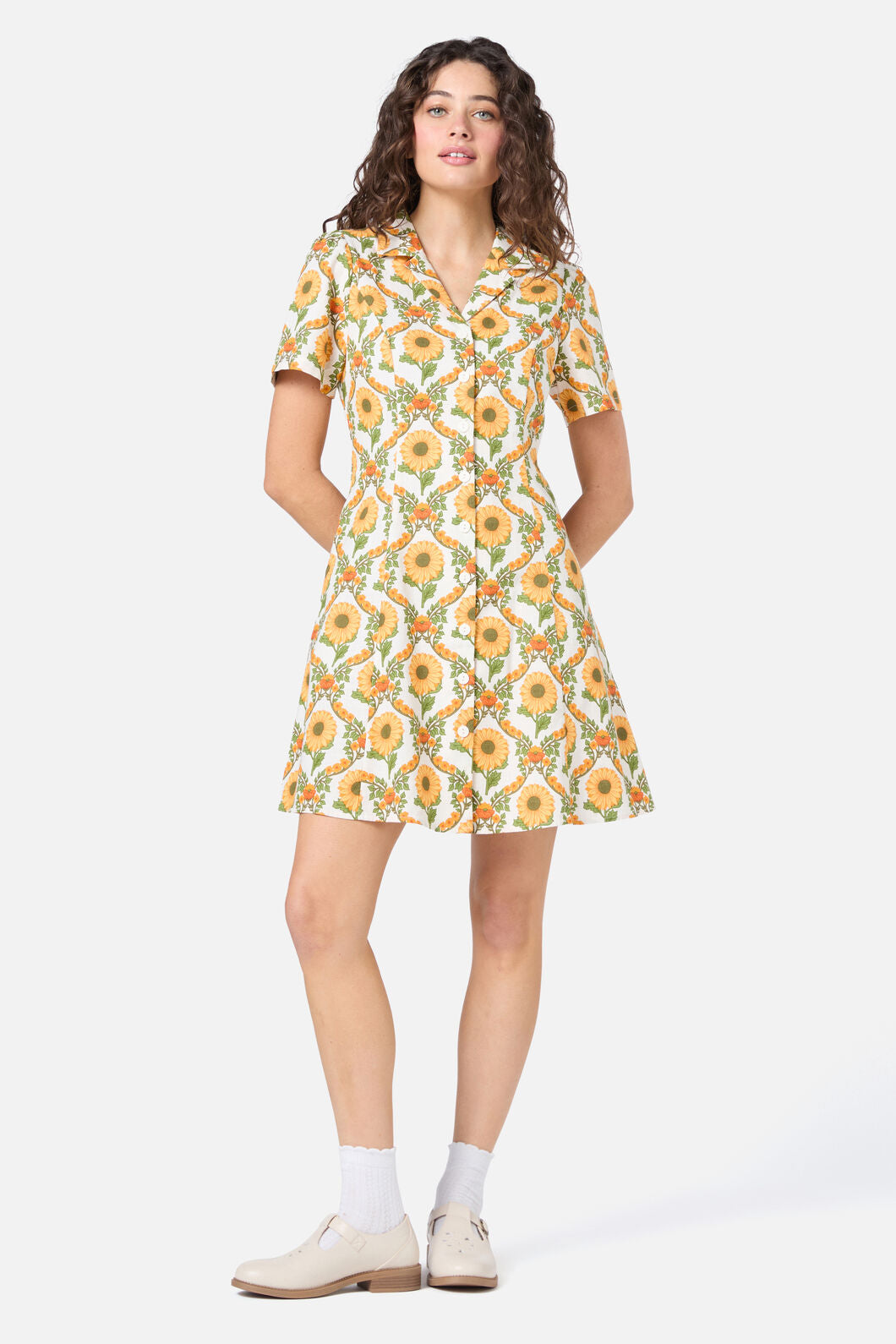 Princess Highway - Sunflower Mini Shirt Dress - cream