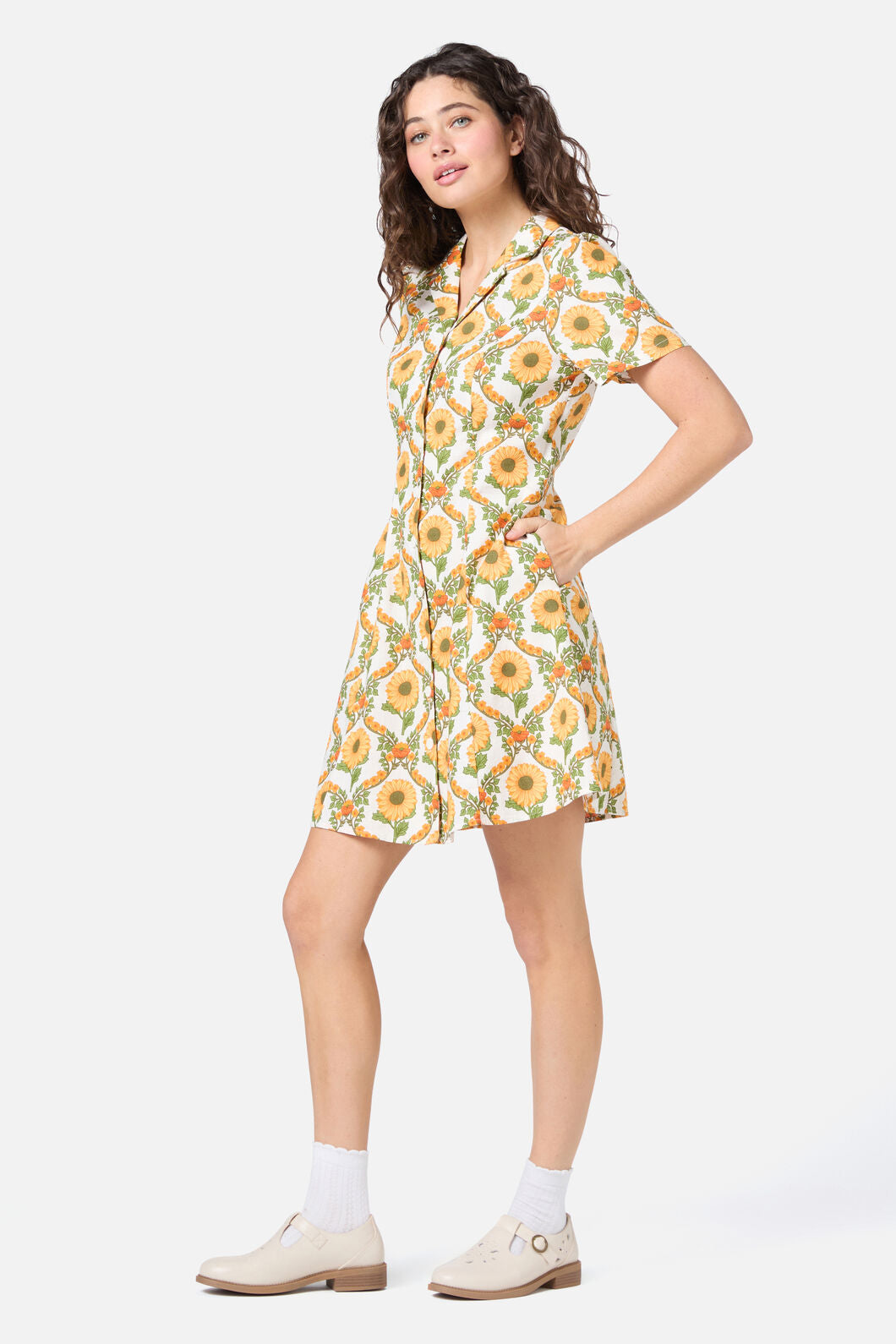 Princess Highway - Sunflower Mini Shirt Dress - cream