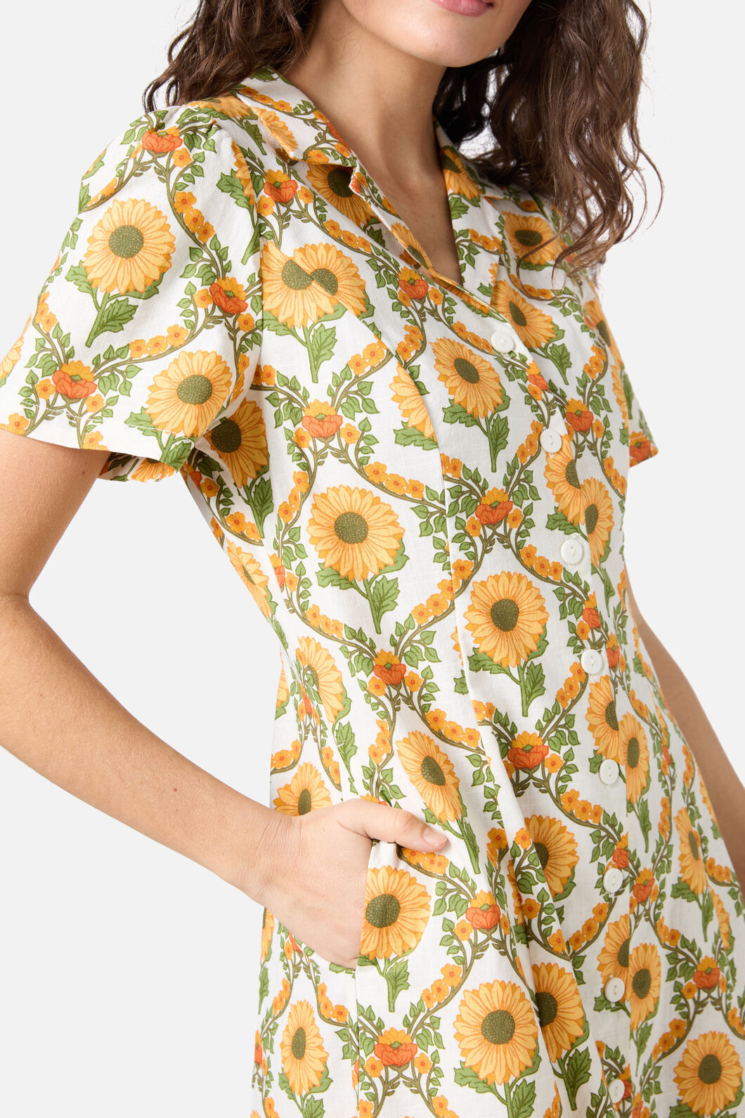 Princess Highway - Sunflower Mini Shirt Dress - cream