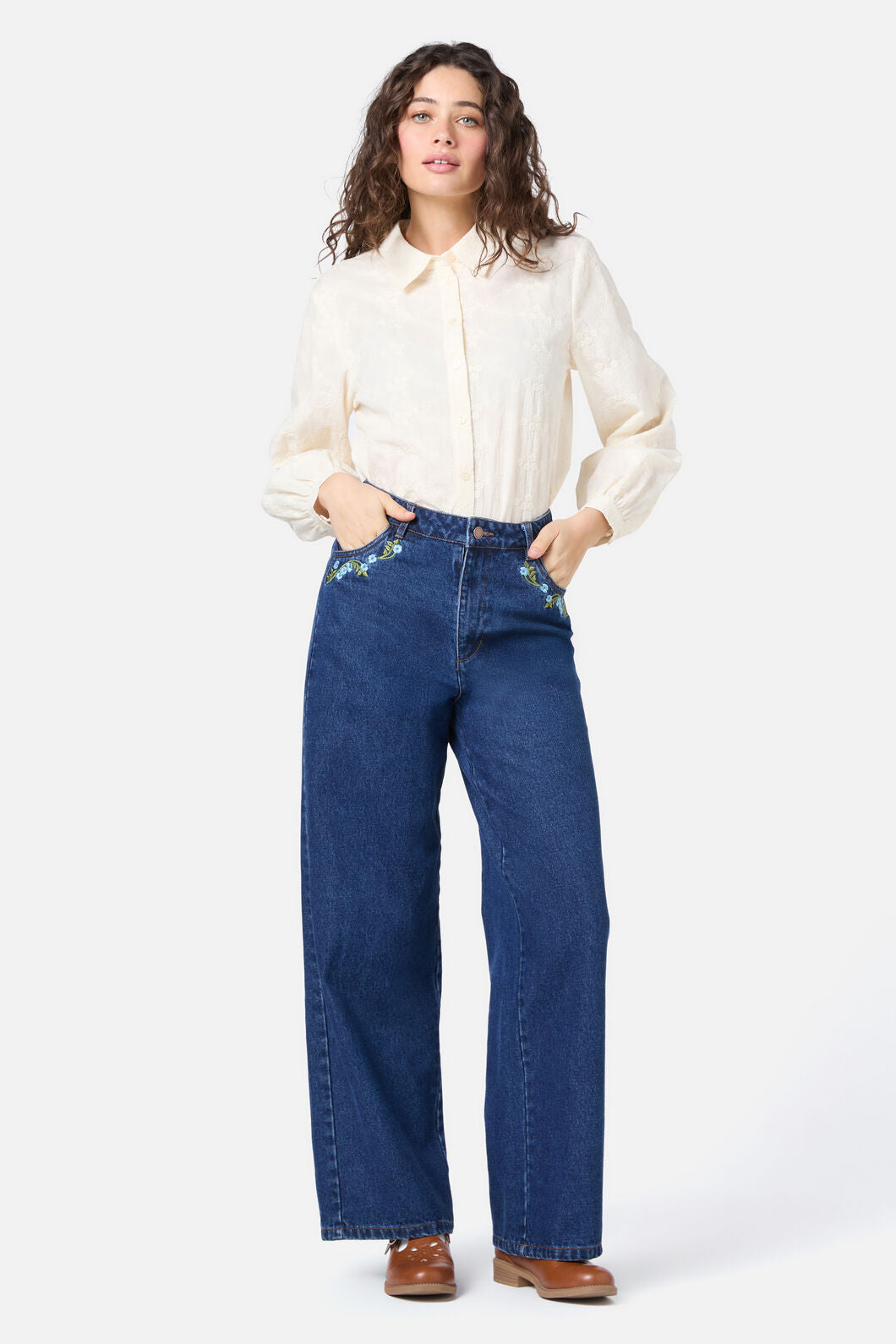 Princess Highway - Blue Blooms Embroidered Jean - blue-denim