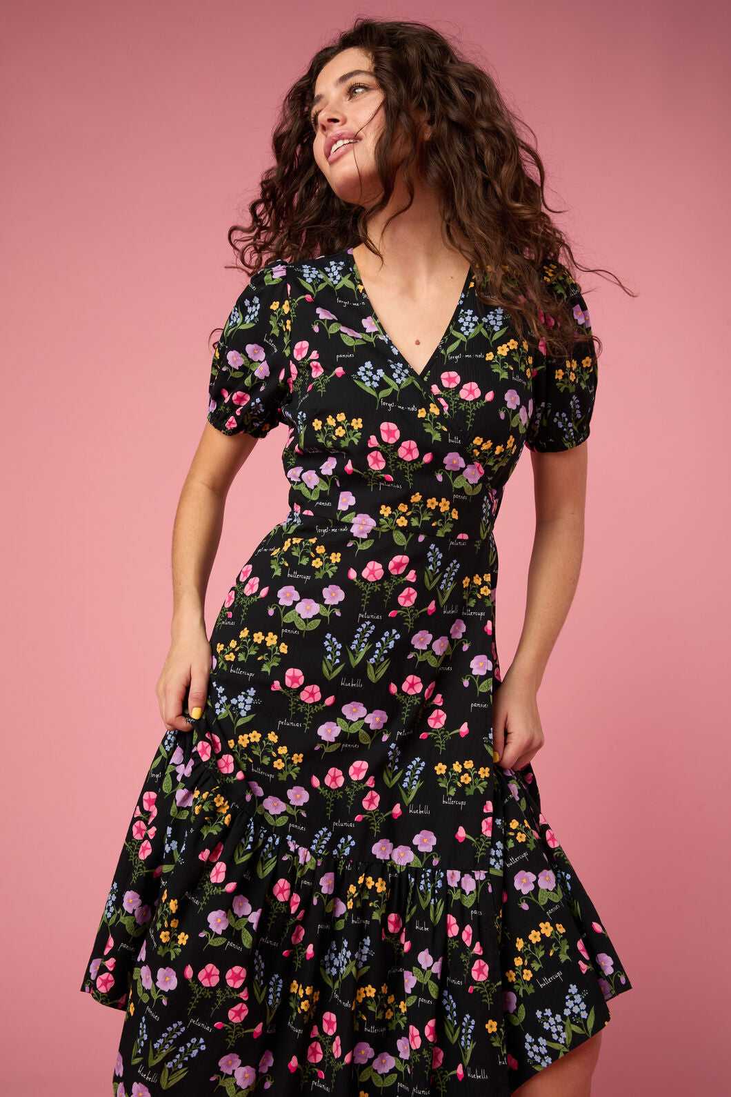 Princess Highway - Cottage Garden Midi Wrap Dress - black