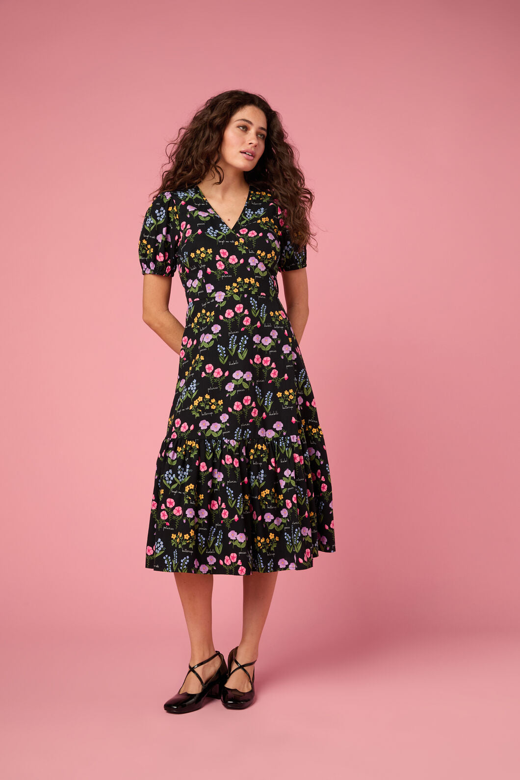 Princess Highway - Cottage Garden Midi Wrap Dress - black