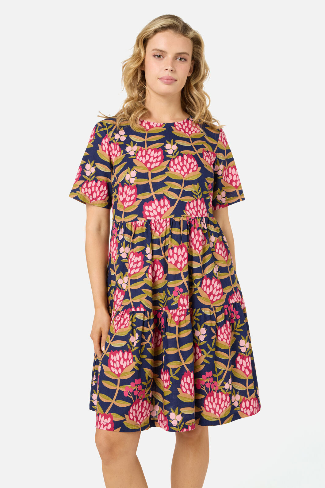 Princess Highway - Protea Flower Smock Dress - navy