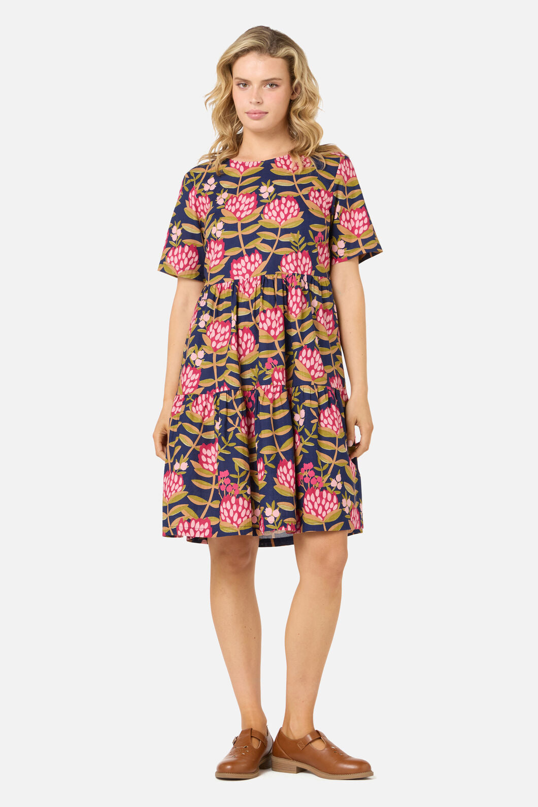 Princess Highway - Protea Flower Smock Dress - navy
