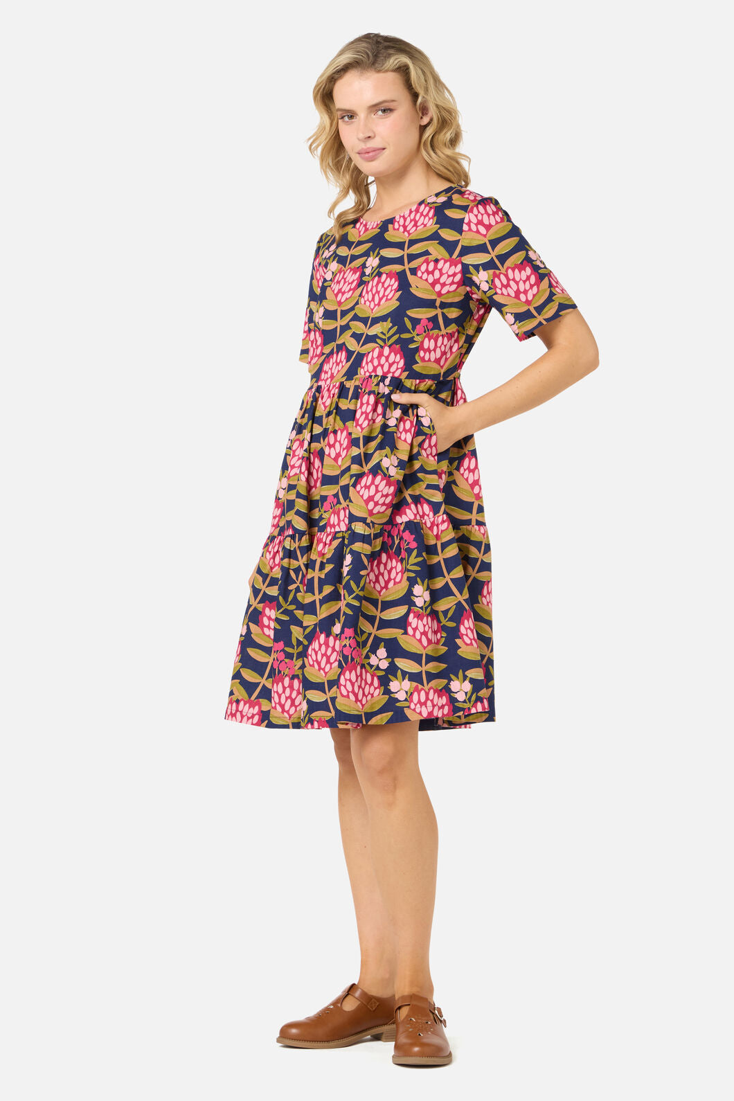 Princess Highway - Protea Flower Smock Dress - navy