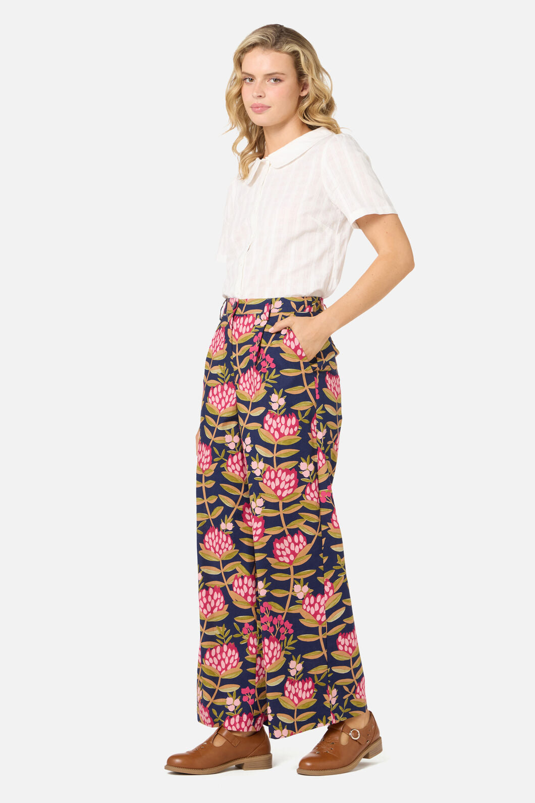 Princess Highway - Protea Flower Relaxed Pant - navy