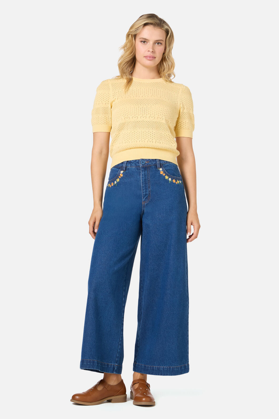 Princess Highway - Cat Embroidered Denim Jean - blue-denim