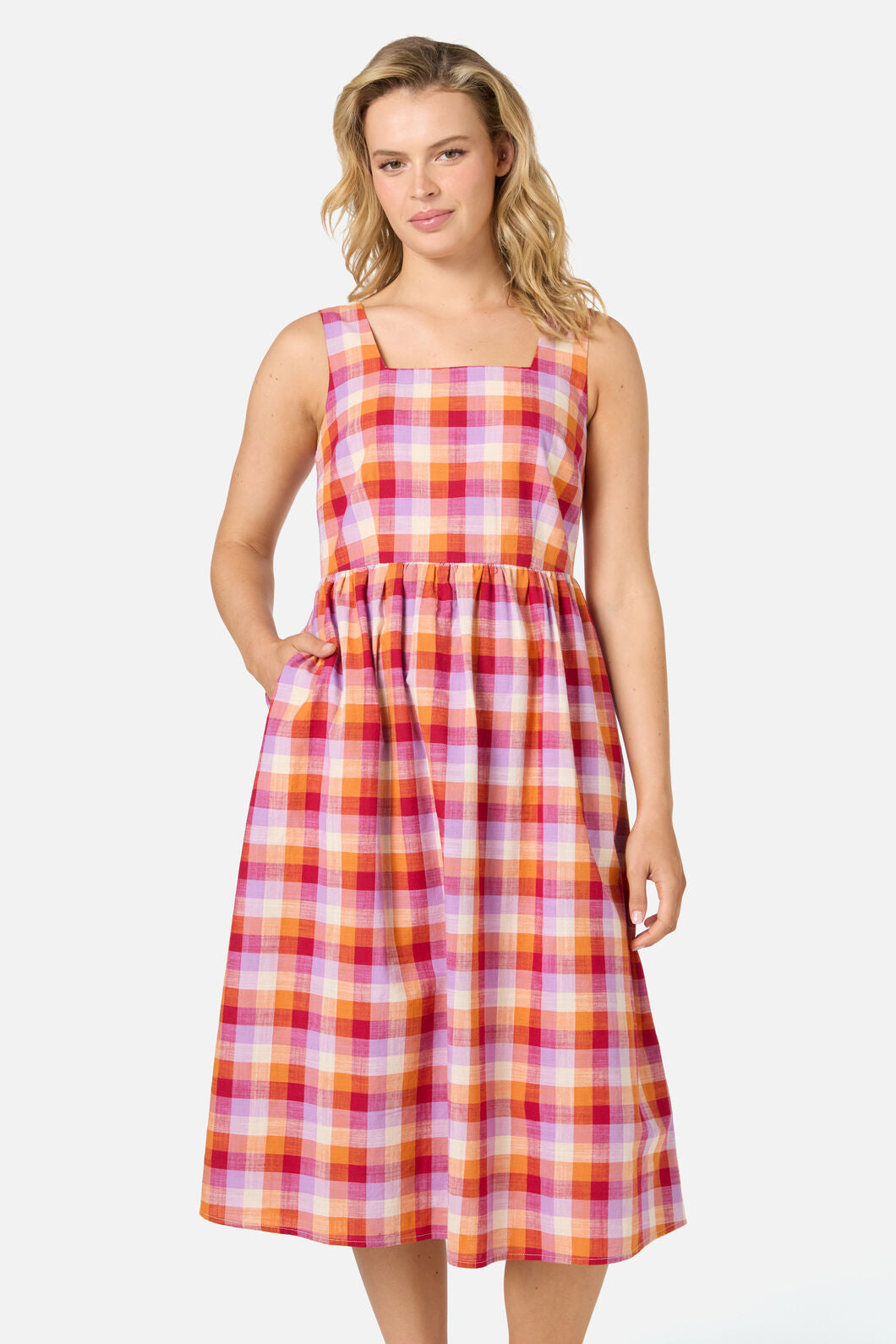 Princess Highway - Cassie Check Midi Dress - red-multi