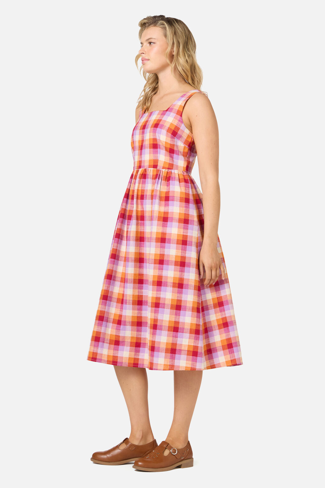 Princess Highway - Cassie Check Midi Dress - red-multi