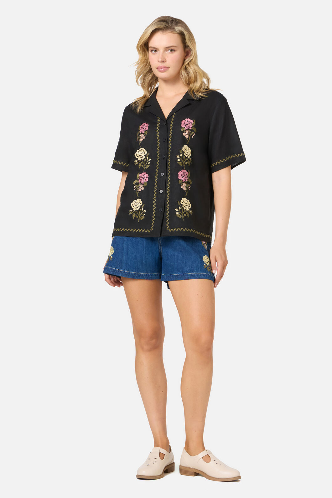 Princess Highway - Astrid Rose Embroidered Shirt - black