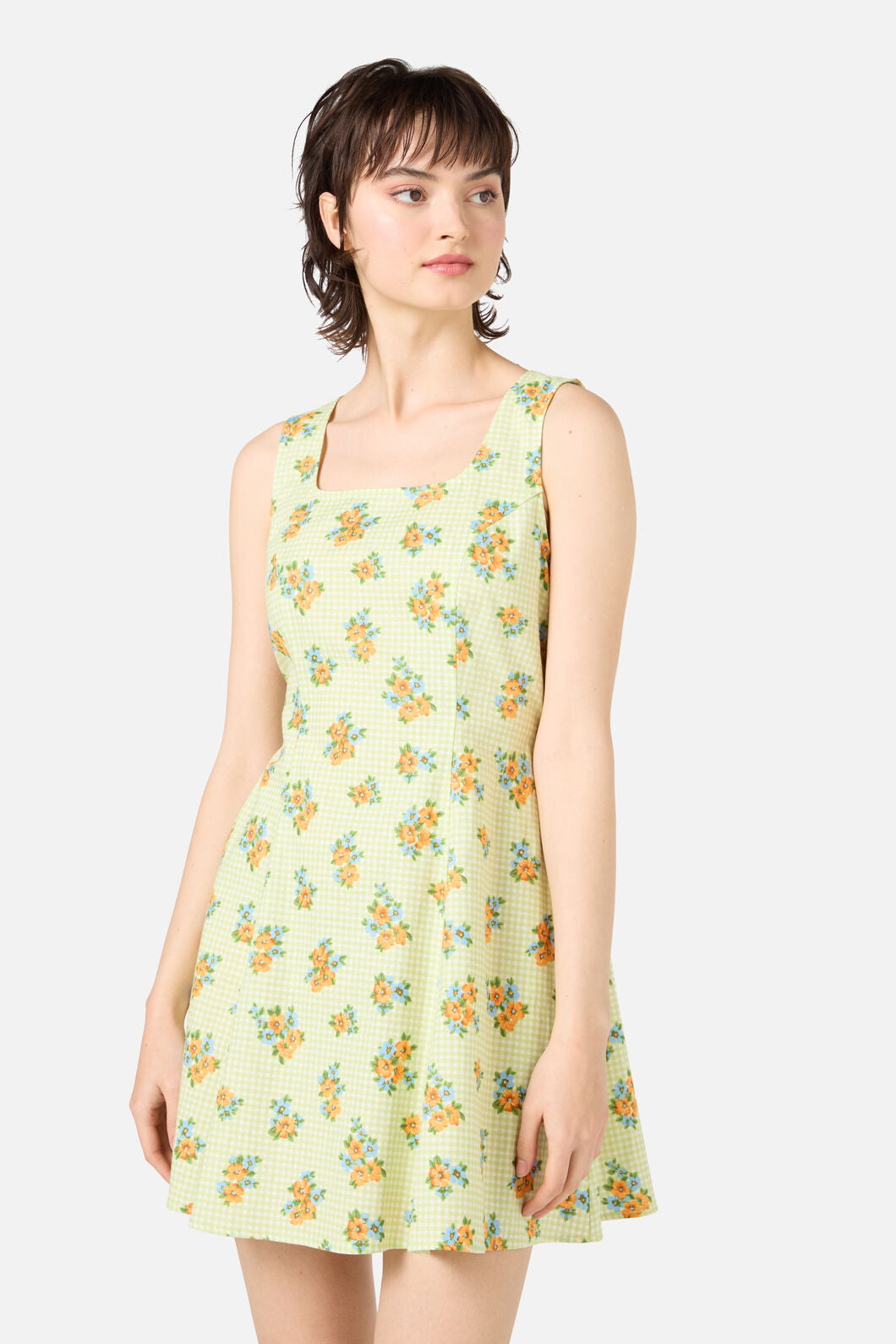 Princess Highway - Gingham Floral Shift Dress - green