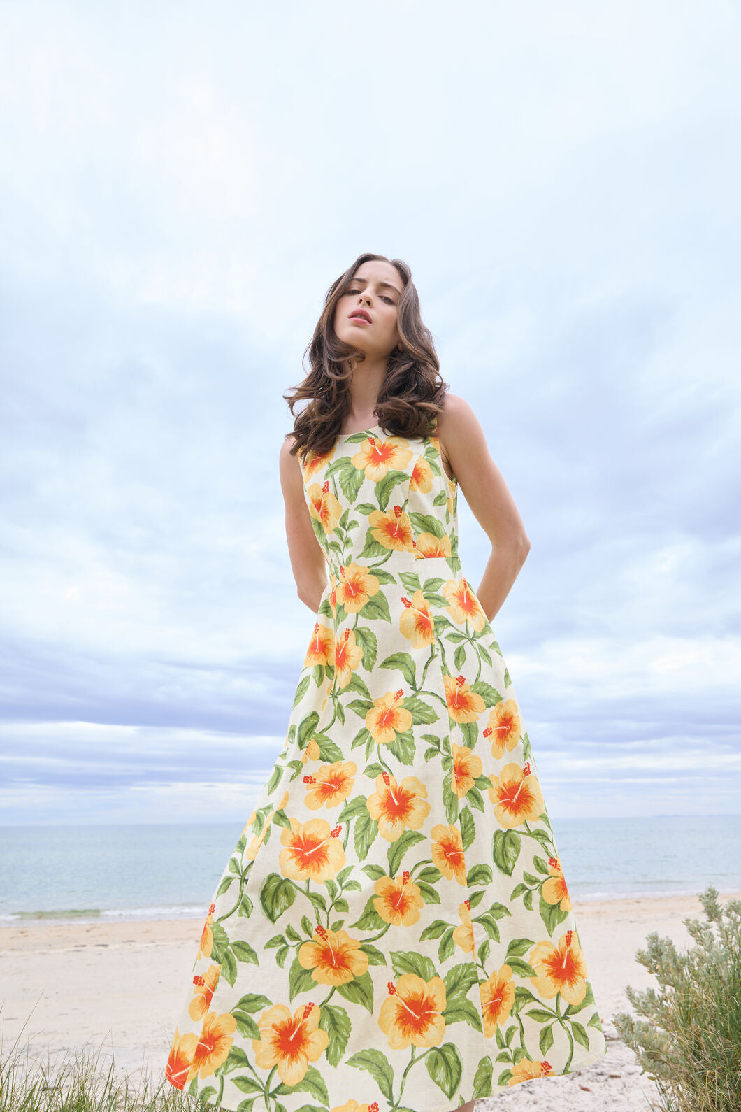 Set of 6 Hibiscus Fruit Print Summer Printed Bow Dress(S, M & L)