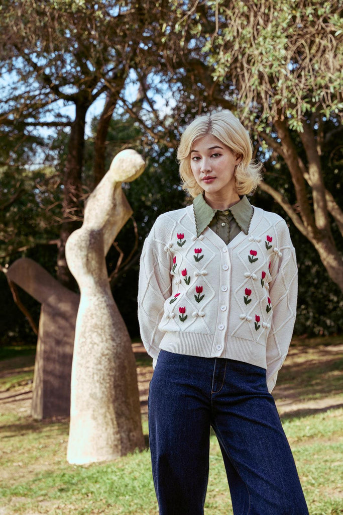 希少 TTT MSW 上質 Flower Zip Knit Cardigan F 希少 TTT MSW 上質 Flower Zip Knit Cardigan F