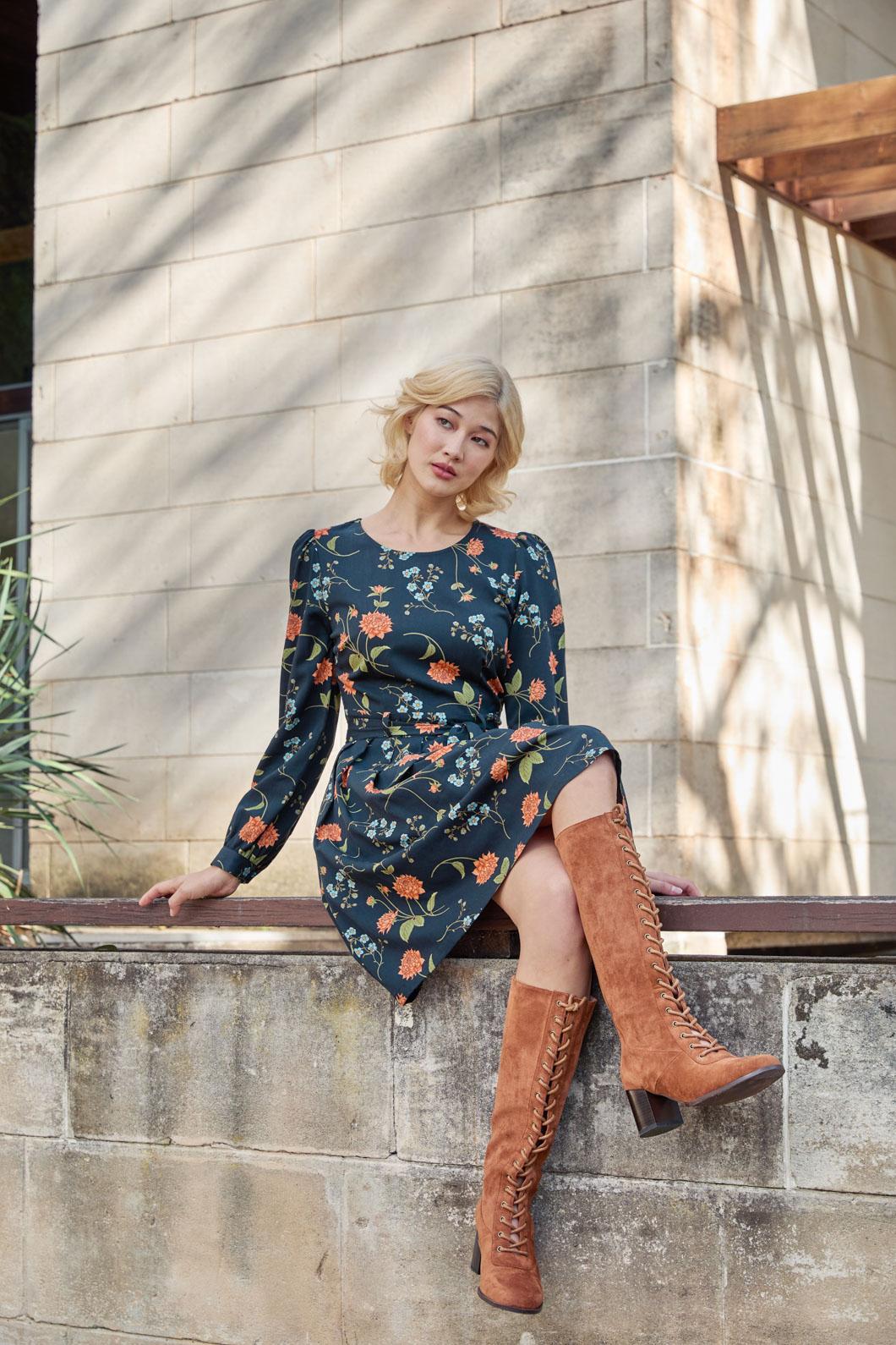 princess highway floral dress Any guesses where this dreamy photoshoot took place? Wearing: Esmerelda Floral Mini Dress and Tan Lace Up Knee High Boots from our new arrivals