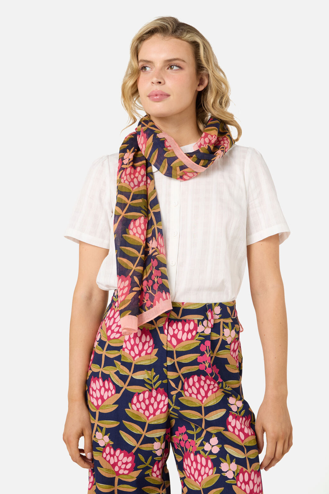 Princess Highway - Protea Cotton Scarf - navy