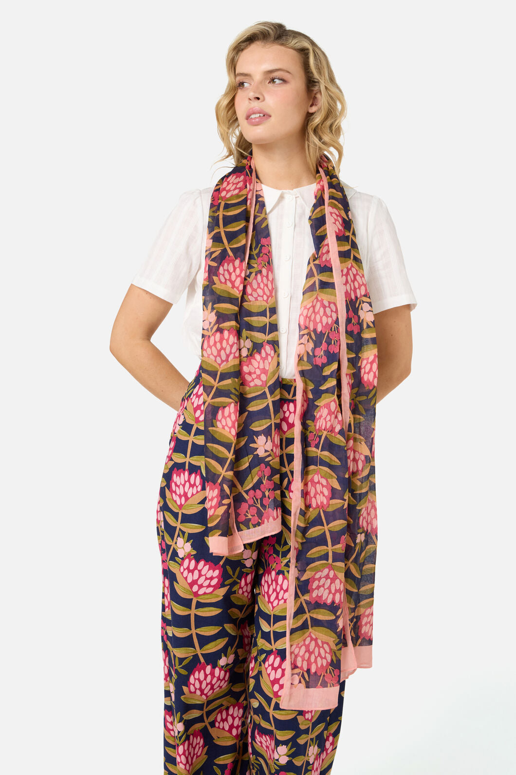 Princess Highway - Protea Cotton Scarf - navy