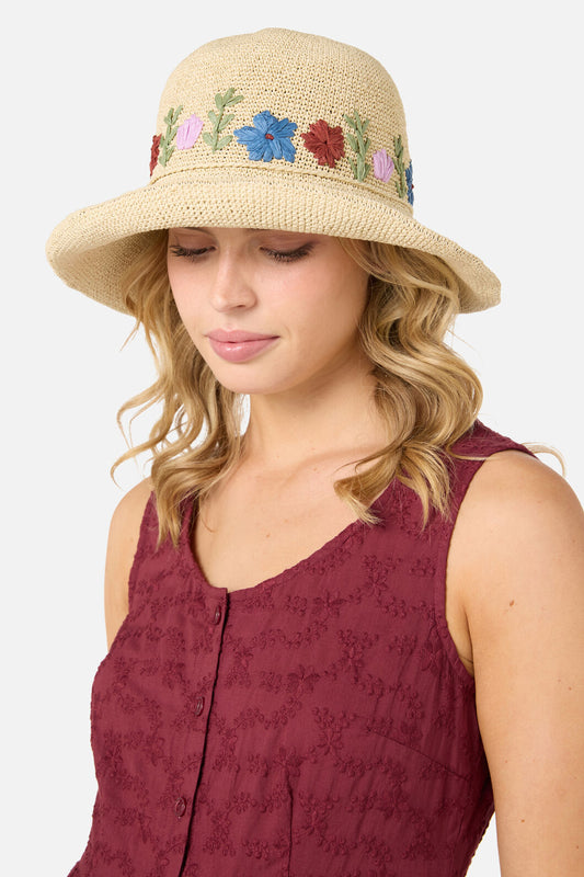 Princess Highway - Floral Embroidered Sun Hat - natural