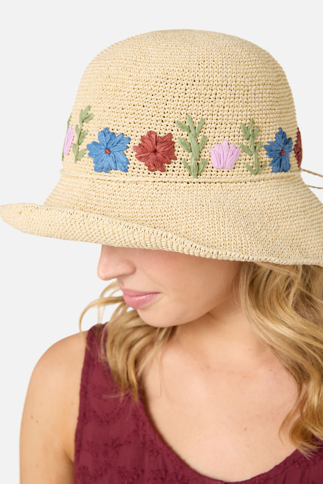 Princess Highway - Floral Embroidered Sun Hat - natural