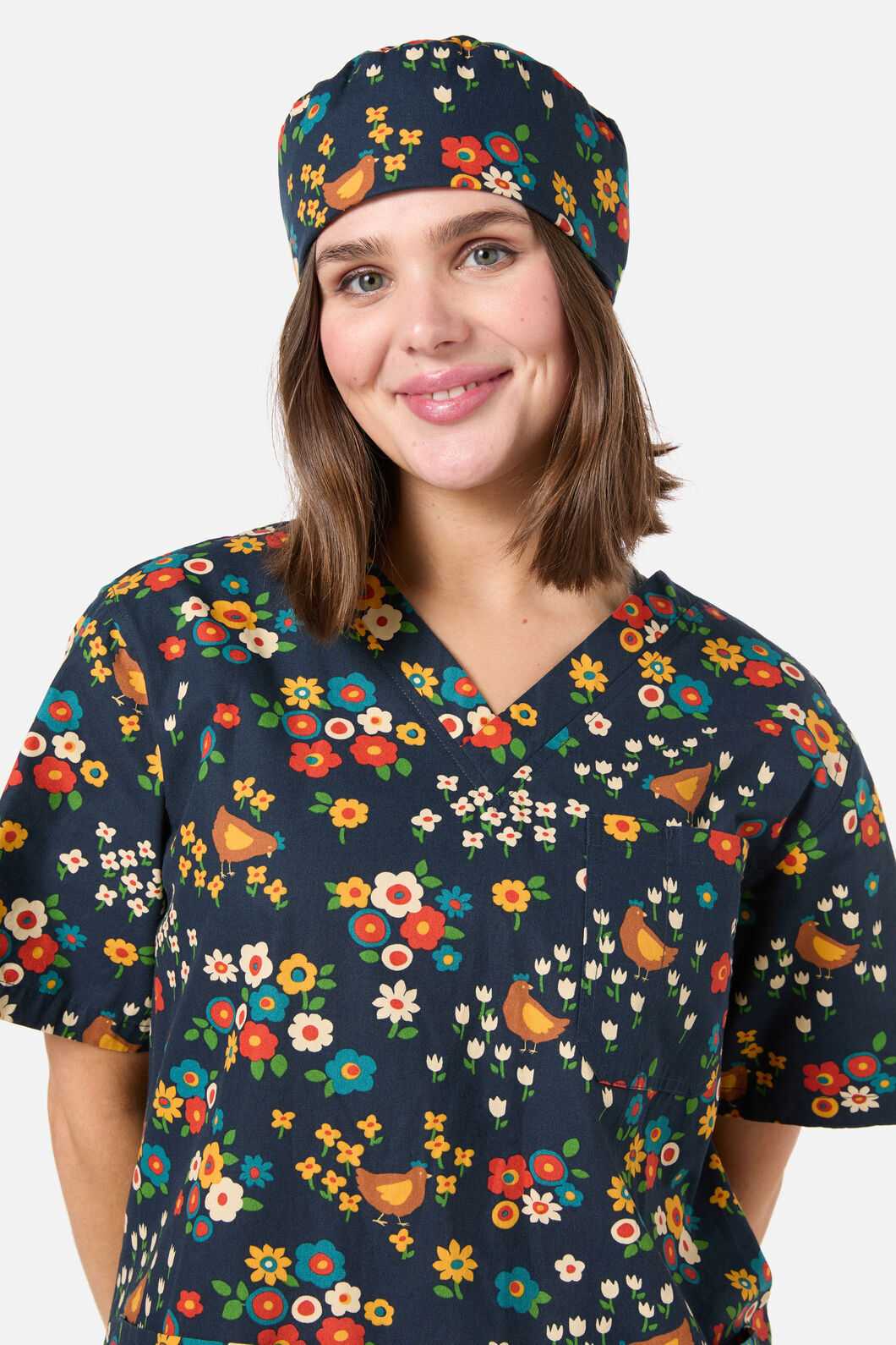 Princess Highway - Cute Chickens scrub hat - navy
