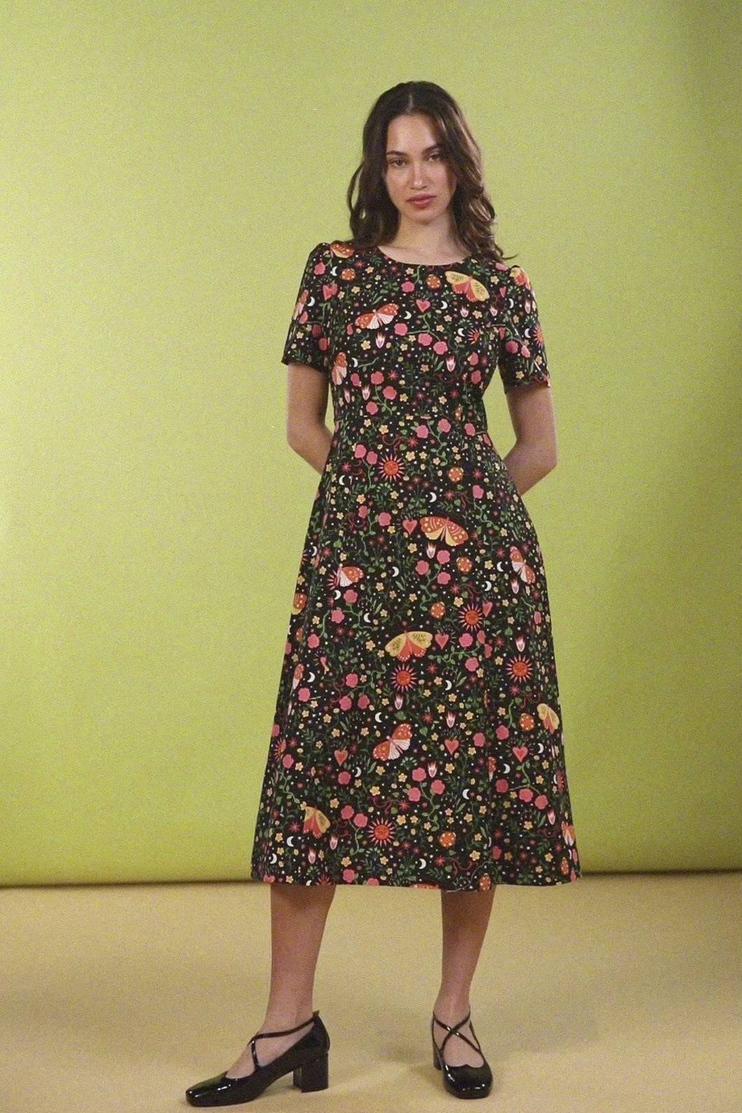 Midi Silk Dress Folk Ballad