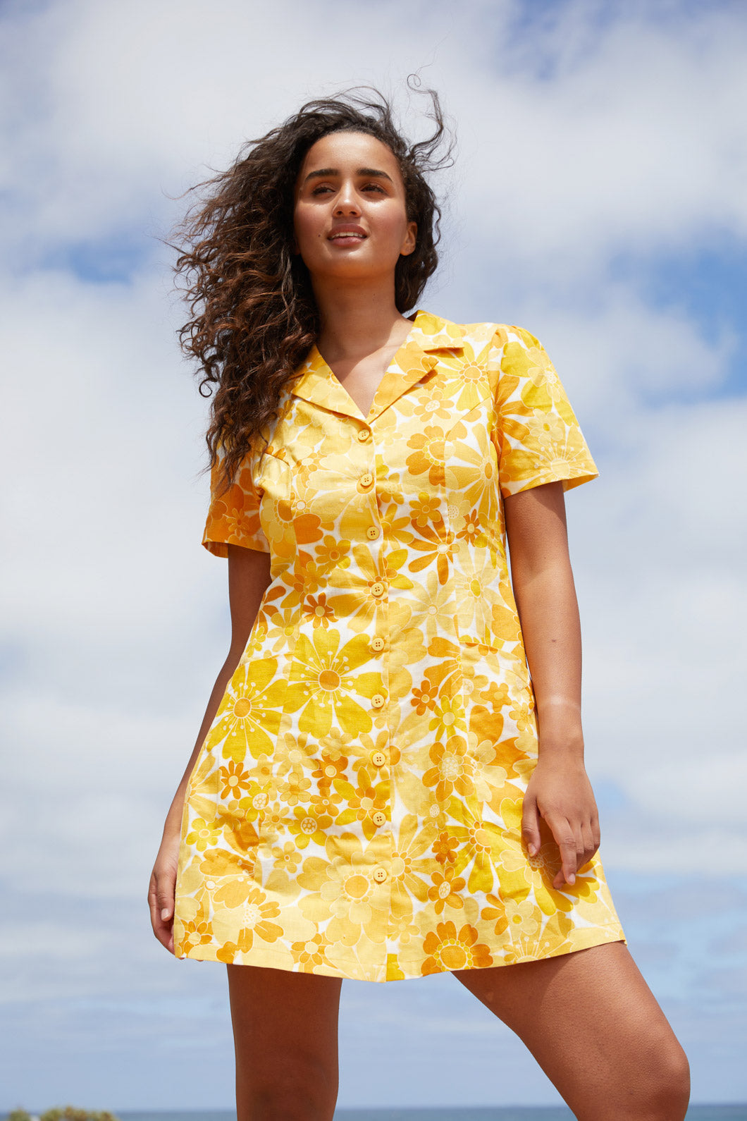 Yellow floral store shirt dress