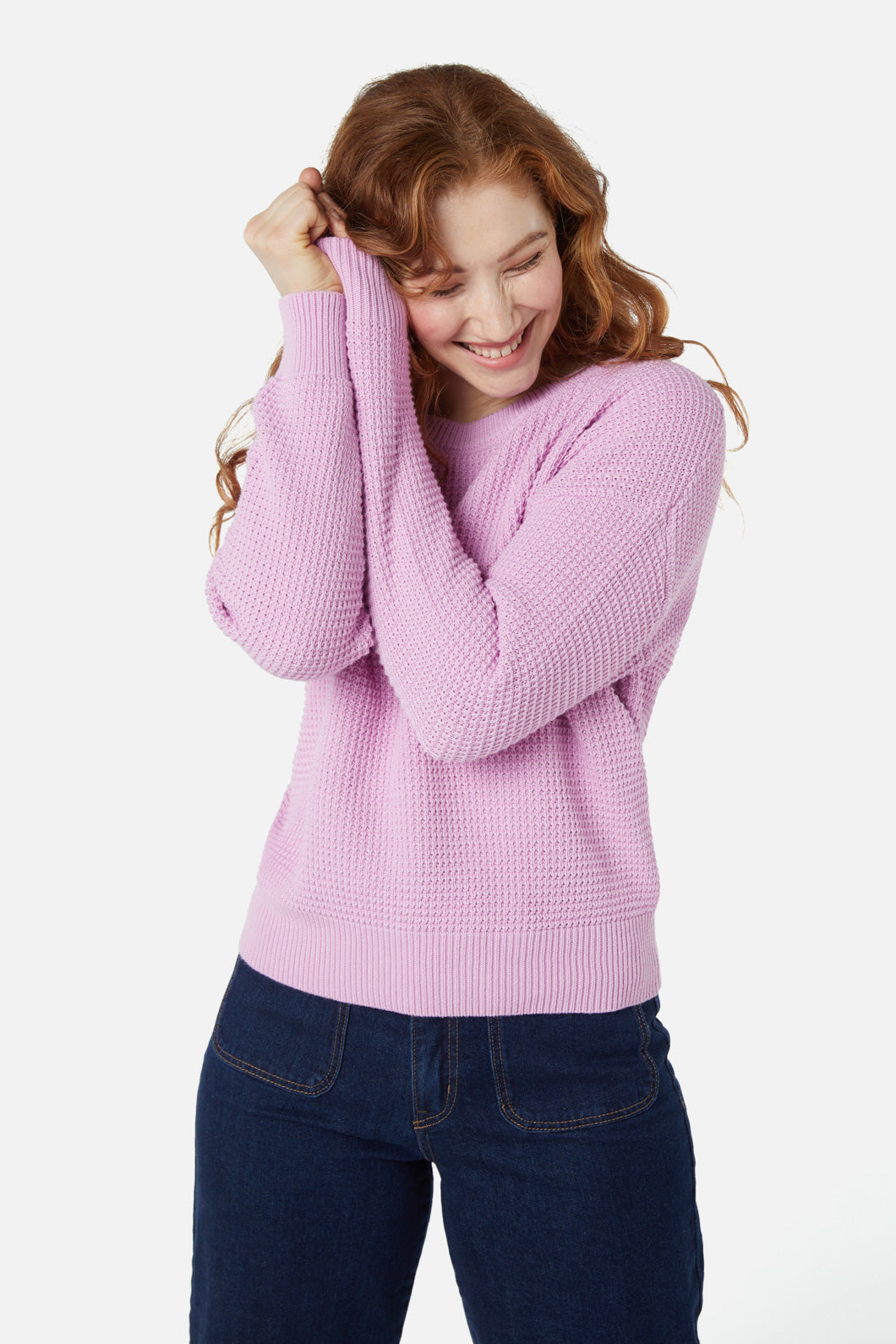 FEATHER WAFFLE KNIT SWEATER - PURPLE – VIC APPAREL
