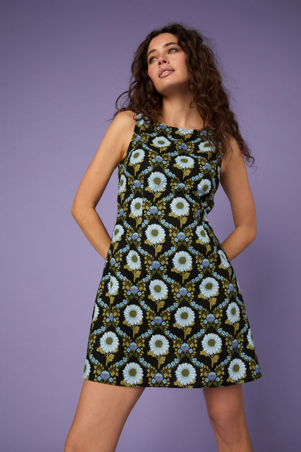 sunflour mini dress Sunflower Print Tie Shoulder Mini Dress In BLACK