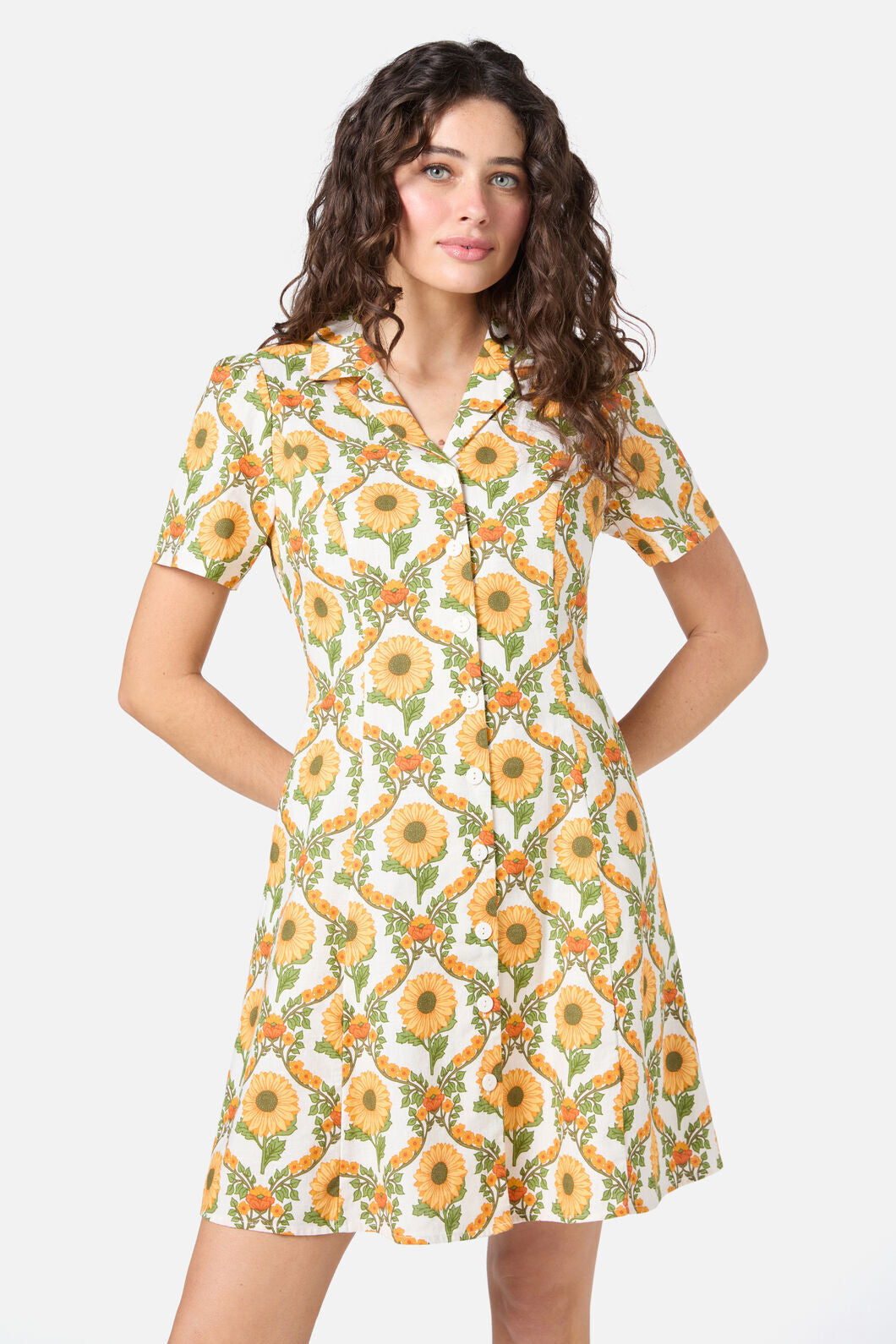 Princess Highway - Sunflower Mini Shirt Dress - cream