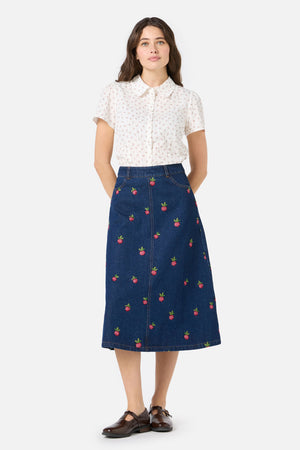 Princess Highway - Radish Embroidered Denim Skirt - blue-denim