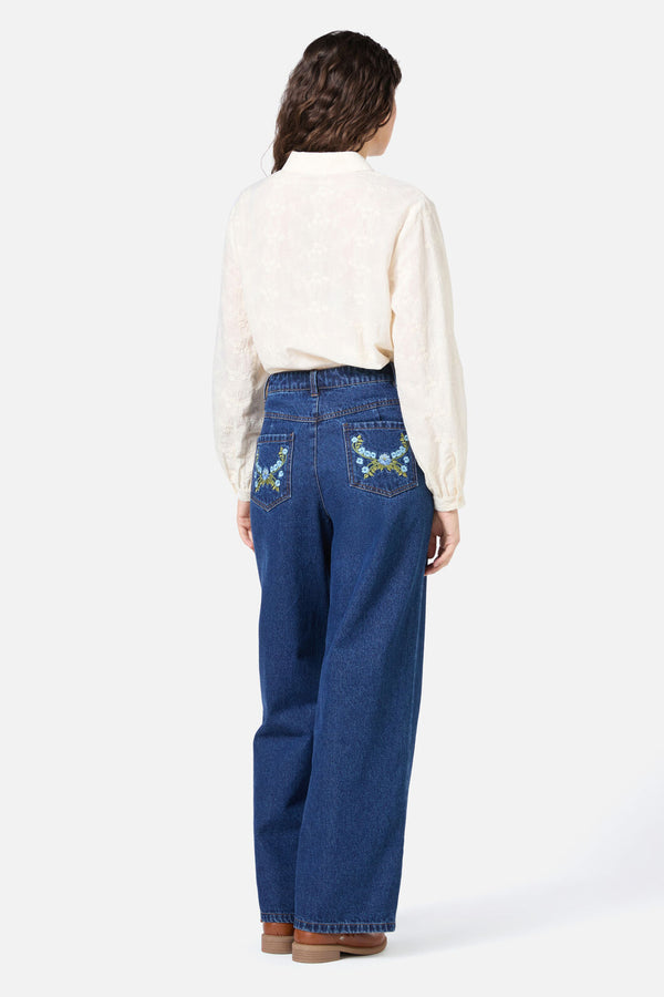 Princess Highway - Blue Blooms Embroidered Jean - blue-denim
