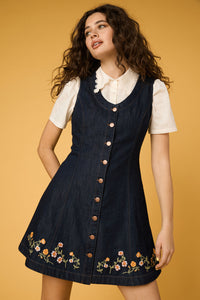 Princess Highway - Alyssa Embroidered Denim Dress - dark-denim