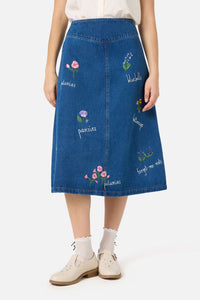 Princess Highway - Flower Patch Emb Denim Skirt - blue-denim
