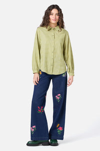 Princess Highway - Ada Embroidered Flower Shirt - olive