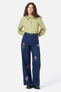 Princess Highway - Ada Embroidered Flower Shirt - olive