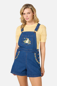 Princess Highway - Cats Embroidered Short Overall - blue-denim