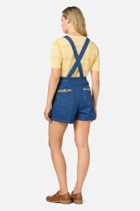 Princess Highway - Cats Embroidered Short Overall - blue-denim