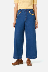 Princess Highway - Cat Embroidered Denim Jean - blue-denim