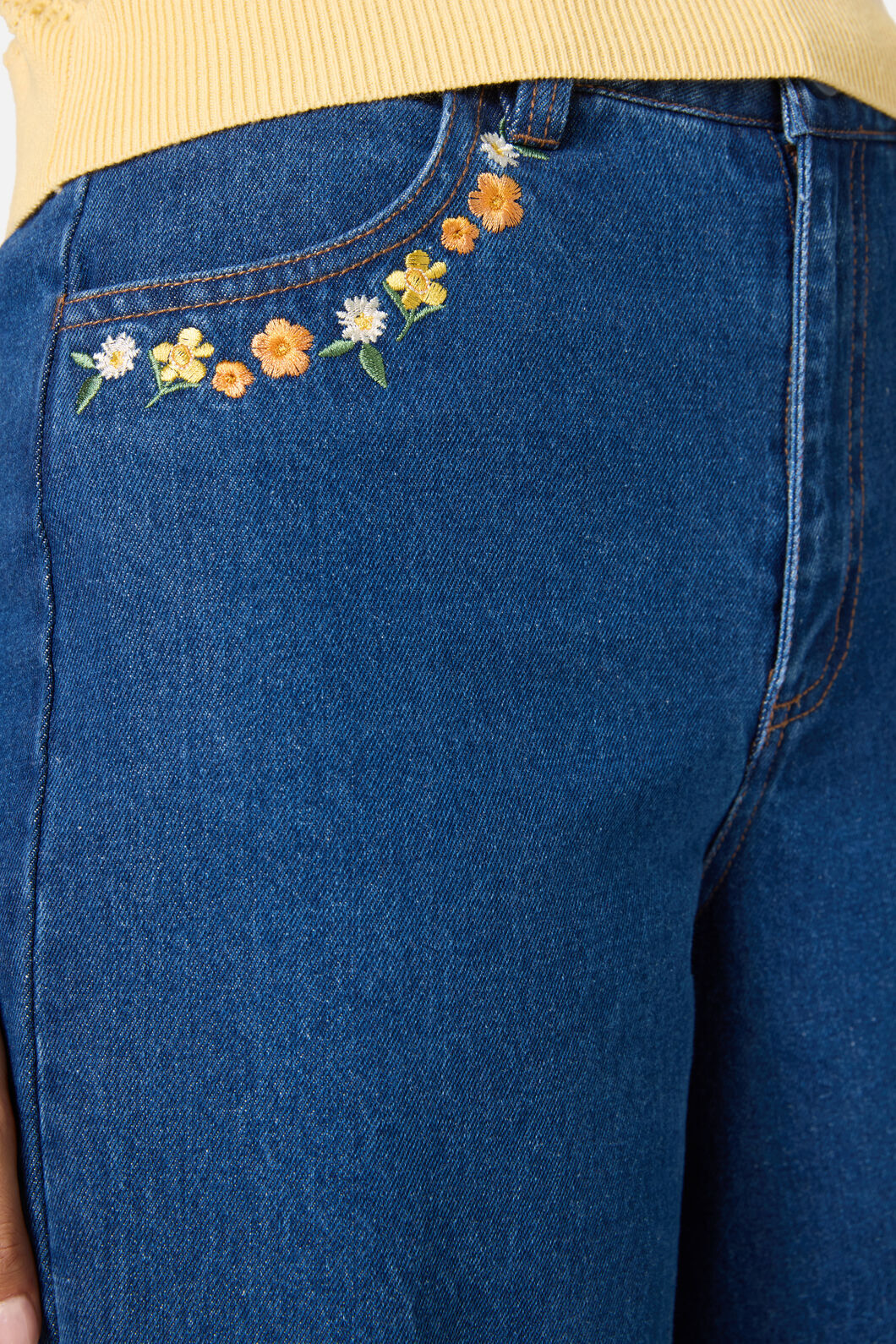 Princess Highway - Cat Embroidered Denim Jean - blue-denim