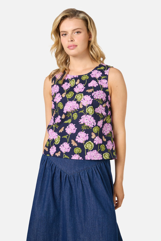 Princess Highway - Geranium Flower Shell Top - navy