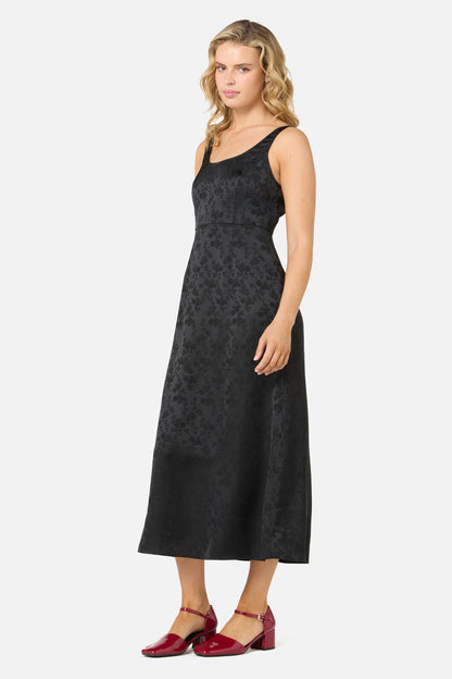 Princess Highway - Roma Satin Embossed Midi Dress - black