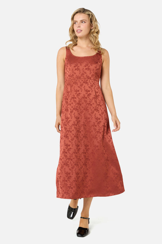 Princess Highway - Roma Satin Embossed Midi Dress - burnt-orange