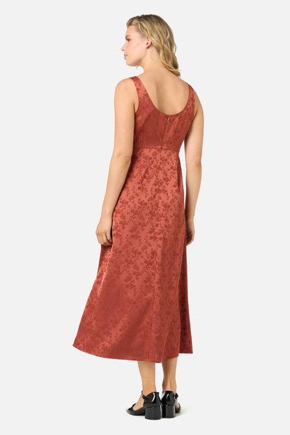 Princess Highway - Roma Satin Embossed Midi Dress - burnt-orange