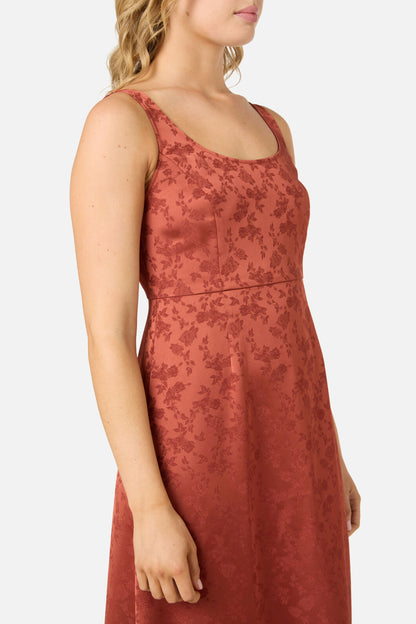 Princess Highway - Roma Satin Embossed Midi Dress - burnt-orange