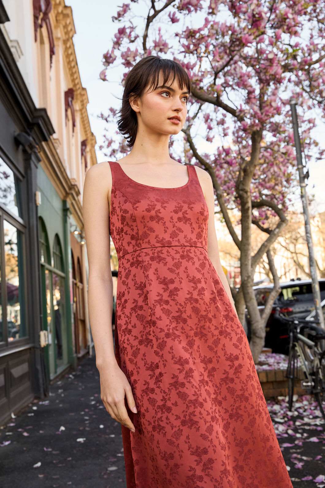 Princess Highway - Roma Satin Embossed Midi Dress - burnt-orange