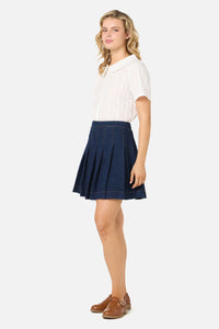 Princess Highway - Rae Pleated Denim Mini Skirt - dark-denim