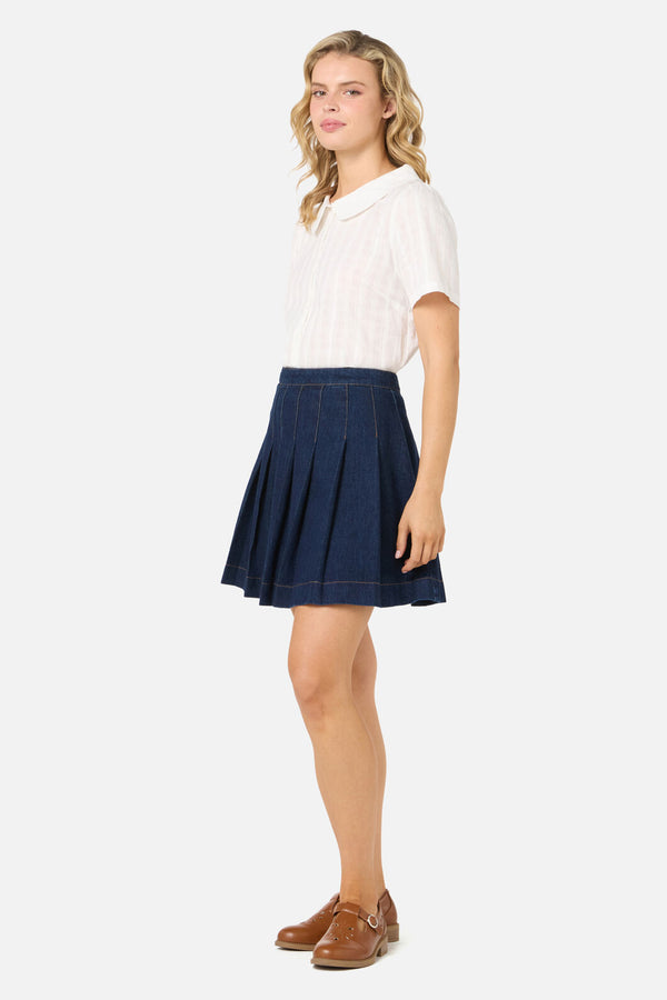 Princess Highway - Rae Pleated Denim Mini Skirt - dark-denim