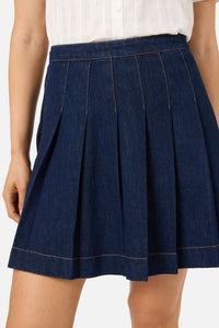 Princess Highway - Rae Pleated Denim Mini Skirt - dark-denim