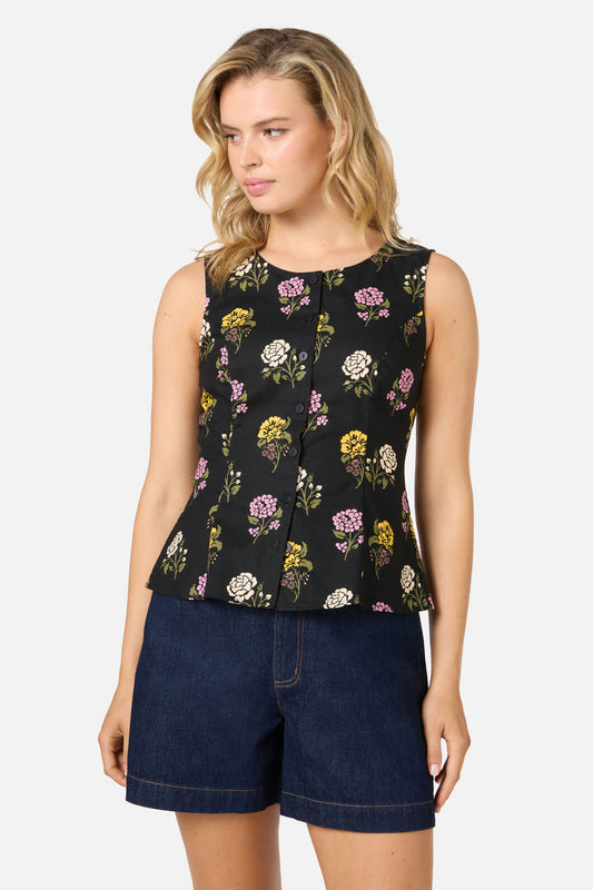 Princess Highway - Astrid Rose Button Front Top - black