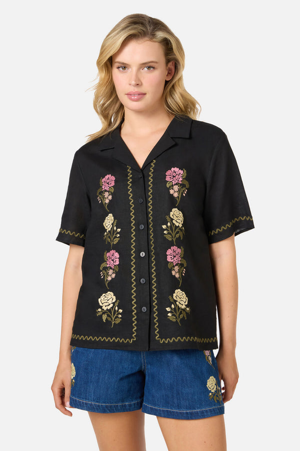 Princess Highway - Astrid Rose Embroidered Shirt - black