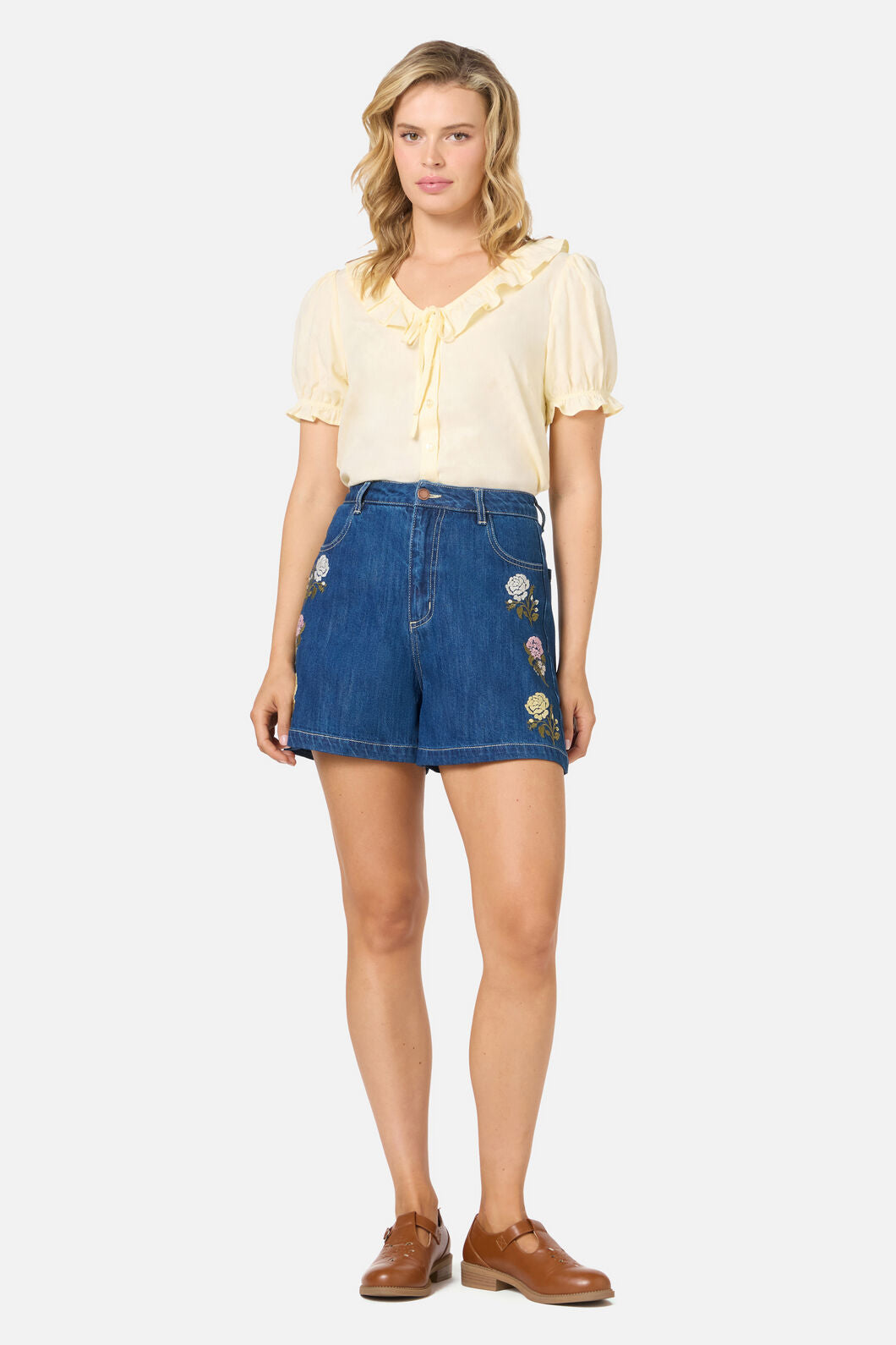 Princess Highway - Astrid Rose Embroidered Short - blue-denim